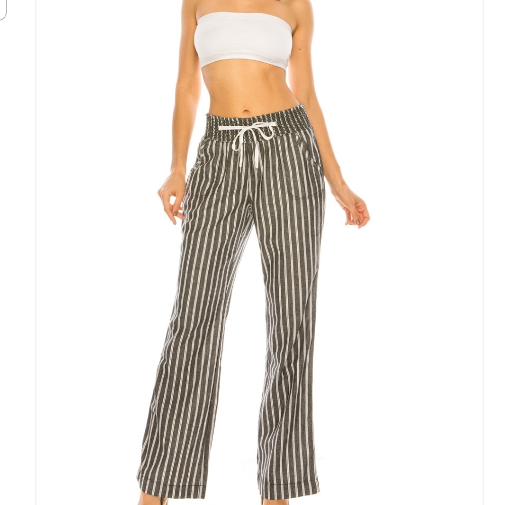 Anthropologie Black and White Striped Wide-Leg Pants